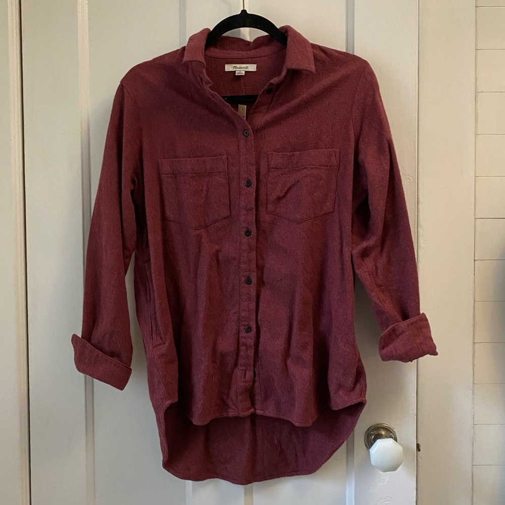 madewell thick maroon button down